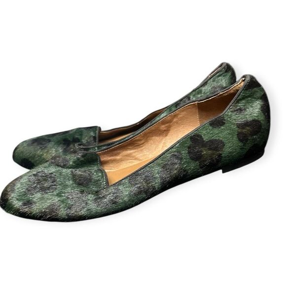BIBI LOU for Anthropologie Women’s Green Leopard Print Haircalf Smoking Loafer F - Picture 4 of 6